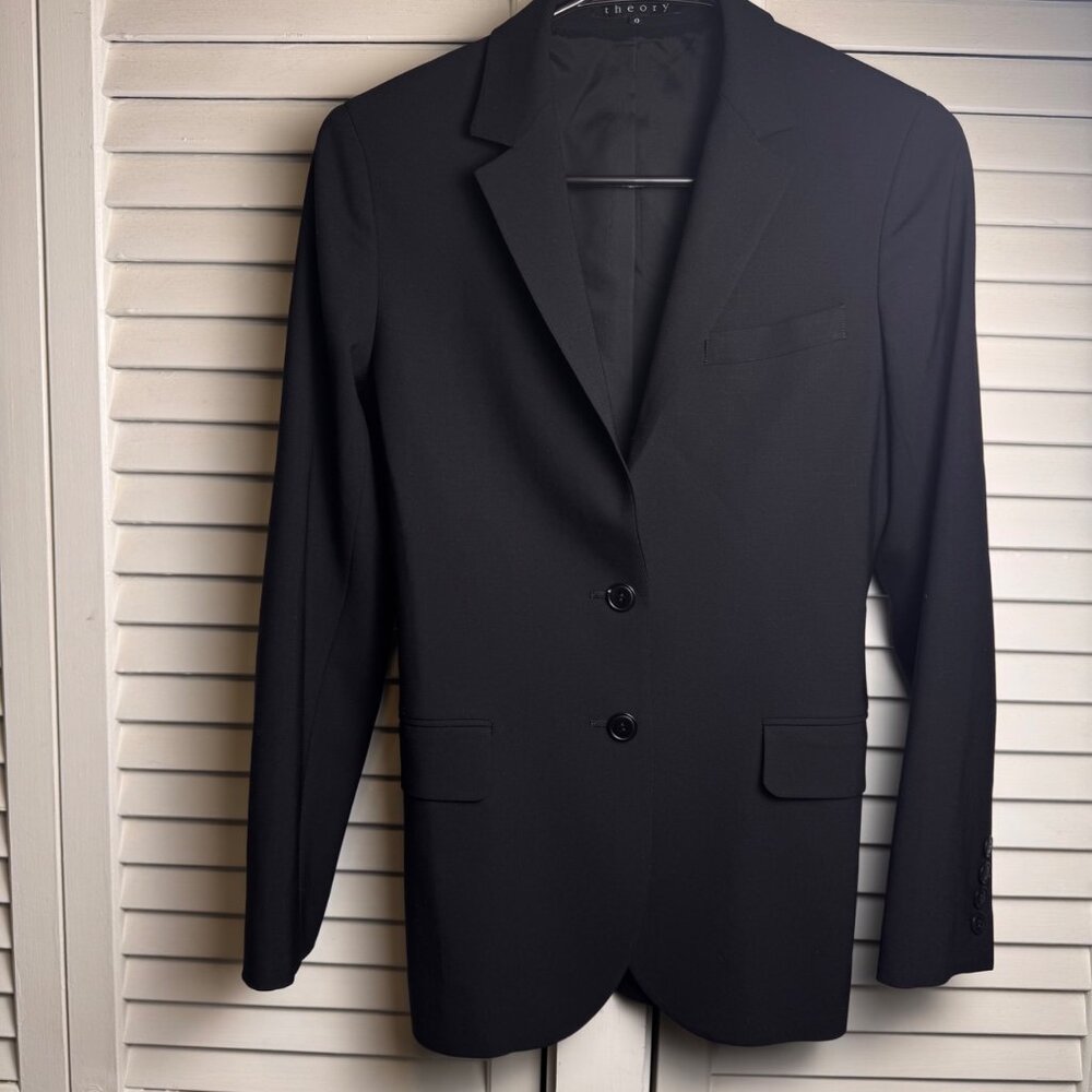 Theory Katherine Tailor womens sz 0 Black Two Button Blazer capsule career work